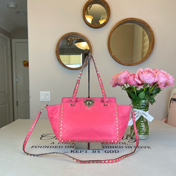 Valentino Handbags - Valentino Small Pink Leather RockStud Shoulder Bag Crossbody